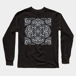 Black and White Geometric Flower Mandala Long Sleeve T-Shirt